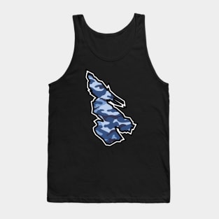 Salt Spring Island Silhouette in Blue Camouflage - Camo Pattern - Salt Spring Island Tank Top